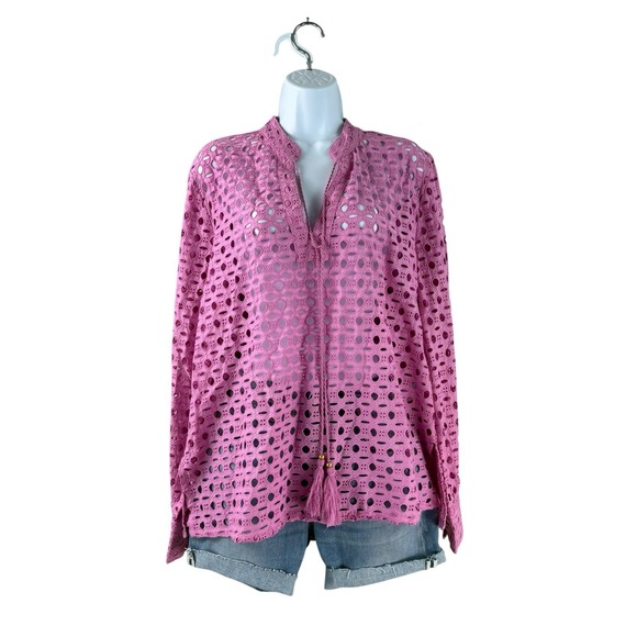 Calypso St. Barth Top Womens XS Pink Eyelet Cotton Lightweight - Picture 1 of 7